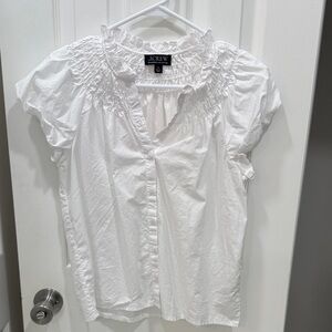 J. Crew White Smocked Button Up Shirt